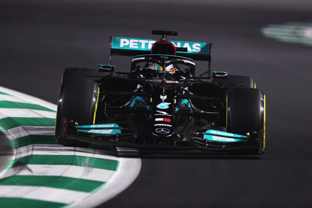 Lewis Hamilton takes pole position under the lights in Jeddah, while